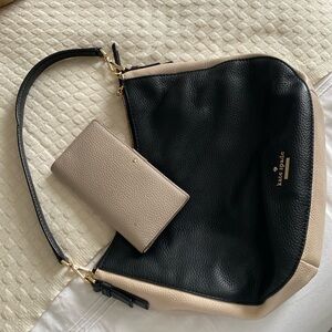 Medium hobo shoulder bag pebbled leather two tone with matching wallet